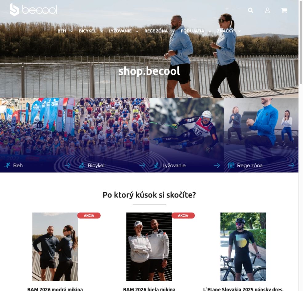 BeCool Shop with running, cycling, skiing and recovery categories